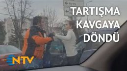 Kurye ile kadın sürücü tekme tokat birbirine girdi!